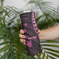 Breast Cancer Awareness Personalised Skinny Tumbler Pink Ribbon Turtle Polynesian Pattern Black LT22 - Polynesian Pride