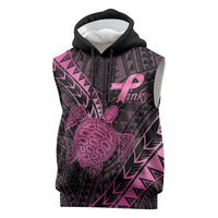 Breast Cancer Awareness Personalised Sleeveless Hoodie Pink Ribbon Turtle Polynesian Pattern Black LT22 Pink - Polynesian Pride