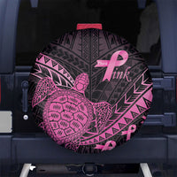 Breast Cancer Awareness Spare Tire Cover Pink Ribbon Turtle Polynesian Pattern Black LT22 No hole Pink - Polynesian Pride