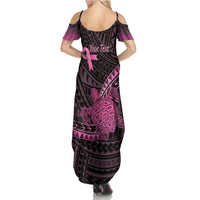 Breast Cancer Awareness Personalised Summer Maxi Dress Pink Ribbon Turtle Polynesian Pattern Black LT22 - Polynesian Pride