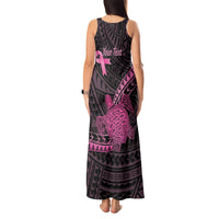 Breast Cancer Awareness Personalised Tank Maxi Dress Pink Ribbon Turtle Polynesian Pattern Black LT22 - Polynesian Pride