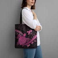 Breast Cancer Awareness Tote Bag Pink Ribbon Turtle Polynesian Pattern Black LT22 - Polynesian Pride