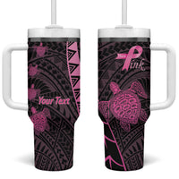 Breast Cancer Awareness Personalised Tumbler With Handle Pink Ribbon Turtle Polynesian Pattern Black LT22 One Size: 40 oz Pink - Polynesian Pride