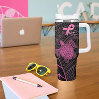 Breast Cancer Awareness Personalised Tumbler With Handle Pink Ribbon Turtle Polynesian Pattern Black LT22 - Polynesian Pride