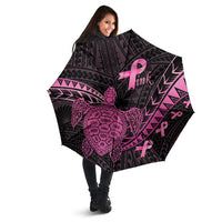 Breast Cancer Awareness Umbrella Pink Ribbon Turtle Polynesian Pattern Black LT22 - Polynesian Pride