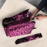 Breast Cancer Awareness Umbrella Pink Ribbon Turtle Polynesian Pattern Black LT22 - Polynesian Pride