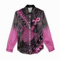 Breast Cancer Awareness Personalised Women Casual Shirt Pink Ribbon Turtle Polynesian Pattern Black LT22 - Polynesian Pride