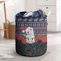 New Zealand Hei Tiki Christmas In July Laundry Basket Pohutukawa Santa Xmas Polynesian Pattern