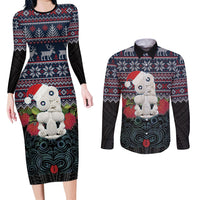 New Zealand Hei Tiki Christmas In July Couples Matching Long Sleeve Bodycon Dress and Long Sleeve Button Shirt Pohutukawa Santa Xmas Polynesian Pattern