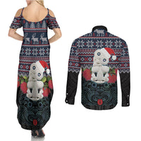 New Zealand Hei Tiki Christmas In July Couples Matching Summer Maxi Dress and Long Sleeve Button Shirt Pohutukawa Santa Xmas Polynesian Pattern