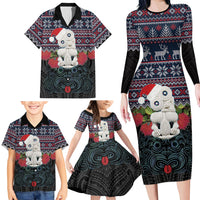 New Zealand Hei Tiki Christmas In July Family Matching Long Sleeve Bodycon Dress and Hawaiian Shirt Pohutukawa Santa Xmas Polynesian Pattern