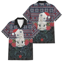 New Zealand Hei Tiki Christmas In July Family Matching Mermaid Dress and Hawaiian Shirt Pohutukawa Santa Xmas Polynesian Pattern LT22 Dad's Shirt - Short Sleeve Black - Polynesian Pride