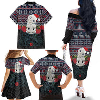 New Zealand Hei Tiki Christmas In July Family Matching Off The Shoulder Long Sleeve Dress and Hawaiian Shirt Pohutukawa Santa Xmas Polynesian Pattern