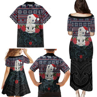 New Zealand Hei Tiki Christmas In July Family Matching Puletasi and Hawaiian Shirt Pohutukawa Santa Xmas Polynesian Pattern LT22 Mom's Dress Black - Polynesian Pride
