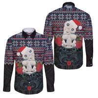 New Zealand Hei Tiki Christmas In July Family Matching Puletasi and Hawaiian Shirt Pohutukawa Santa Xmas Polynesian Pattern LT22 Dad's Shirt - Long Sleeve Black - Polynesian Pride
