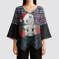 New Zealand Hei Tiki Christmas In July Kimono Sleeve Blouse Pohutukawa Santa Xmas Polynesian Pattern