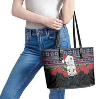 New Zealand Hei Tiki Christmas In July Leather Tote Bag Pohutukawa Santa Xmas Polynesian Pattern