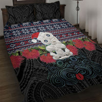 New Zealand Hei Tiki Christmas In July Quilt Bed Set Pohutukawa Santa Xmas Polynesian Pattern
