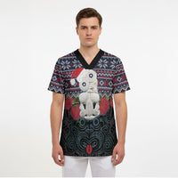 New Zealand Hei Tiki Christmas In July Scrub Top Pohutukawa Santa Xmas Polynesian Pattern