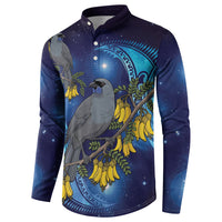 New Zealand Kokako Bird Button Sweatshirt Kowhai Galaxy Style Polynesian Pattern
