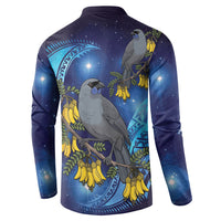 New Zealand Kokako Bird Button Sweatshirt Kowhai Galaxy Style Polynesian Pattern