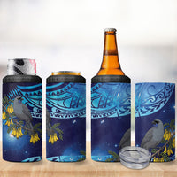 New Zealand Kokako Bird 4 in 1 Can Cooler Tumbler Kowhai Galaxy Style Polynesian Pattern