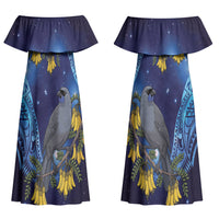 New Zealand Kokako Bird Couples Matching Off Shoulder Maxi Dress and Hawaiian Shirt Kowhai Galaxy Style Polynesian Pattern LT22 - Polynesian Pride