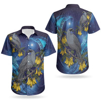 New Zealand Kokako Bird Couples Matching Off Shoulder Short Dress and Hawaiian Shirt Kowhai Galaxy Style Polynesian Pattern LT22 - Polynesian Pride