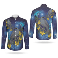 New Zealand Kokako Bird Couples Matching Puletasi and Long Sleeve Button Shirt Kowhai Galaxy Style Polynesian Pattern LT22 - Polynesian Pride