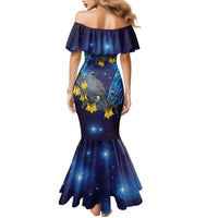 New Zealand Kokako Bird Family Matching Mermaid Dress and Hawaiian Shirt Kowhai Galaxy Style Polynesian Pattern