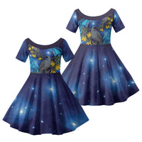 New Zealand Kokako Bird Family Matching Off Shoulder Maxi Dress and Hawaiian Shirt Kowhai Galaxy Style Polynesian Pattern LT22 Daughter's Dress Blue - Polynesian Pride