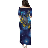 New Zealand Kokako Bird Family Matching Puletasi and Hawaiian Shirt Kowhai Galaxy Style Polynesian Pattern