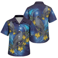 New Zealand Kokako Bird Family Matching Summer Maxi Dress and Hawaiian Shirt Kowhai Galaxy Style Polynesian Pattern LT22 Son's Shirt Blue - Polynesian Pride