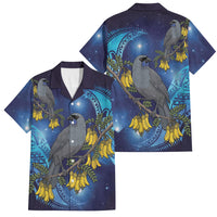New Zealand Kokako Bird Family Matching Tank Maxi Dress and Hawaiian Shirt Kowhai Galaxy Style Polynesian Pattern LT22 Dad's Shirt - Short Sleeve Blue - Polynesian Pride