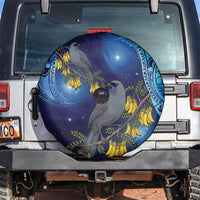 New Zealand Kokako Bird Spare Tire Cover Kowhai Galaxy Style Polynesian Pattern