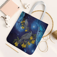 New Zealand Kokako Bird Tote Bag Kowhai Galaxy Style Polynesian Pattern