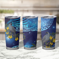 New Zealand Kokako Bird Tumbler Cup Kowhai Galaxy Style Polynesian Pattern
