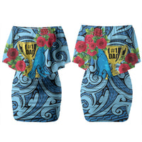 Personalised New Zealand Father's Day Couples Matching Off Shoulder Short Dress and Hawaiian Shirt Best Dad Trophy Red Rose Maori Pattern LT22 - Polynesian Pride