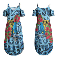 Personalised New Zealand Father's Day Couples Matching Summer Maxi Dress and Hawaiian Shirt Best Dad Trophy Red Rose Maori Pattern LT22 - Polynesian Pride