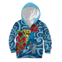 Personalised New Zealand Father's Day Kid Hoodie Best Dad Trophy Red Rose Maori Pattern LT22 Zip Hoodie Blue - Polynesian Pride