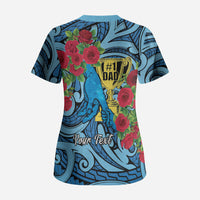 Personalised New Zealand Father's Day Scrub Top Best Dad Trophy Red Rose Maori Pattern LT22 - Polynesian Pride