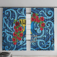 New Zealand Father's Day Window Curtain Best Dad Trophy Red Rose Maori Pattern LT22 With Hooks Blue - Polynesian Pride