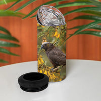 New Zealand Kaka Bird 4 in 1 Can Cooler Tumbler Kowhai Flower Landscape Style
