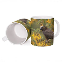 New Zealand Kaka Bird Ceramic Mug Kowhai Flower Landscape Style LT22 - Polynesian Pride