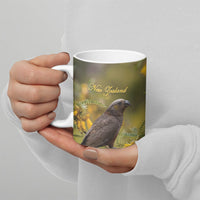 New Zealand Kaka Bird Ceramic Mug Kowhai Flower Landscape Style LT22 - Polynesian Pride