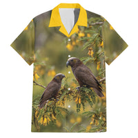 New Zealand Kaka Bird Family Matching Puletasi and Hawaiian Shirt Kowhai Flower Landscape Style