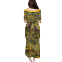 New Zealand Kaka Bird Family Matching Puletasi and Hawaiian Shirt Kowhai Flower Landscape Style