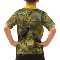New Zealand Kaka Bird Kid Hawaiian Shirt Kowhai Flower Landscape Style