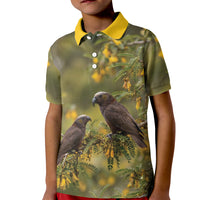 New Zealand Kaka Bird Kid Polo Shirt Kowhai Flower Landscape Style