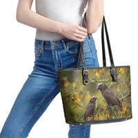 New Zealand Kaka Bird Leather Tote Bag Kowhai Flower Landscape Style LT22 - Polynesian Pride
